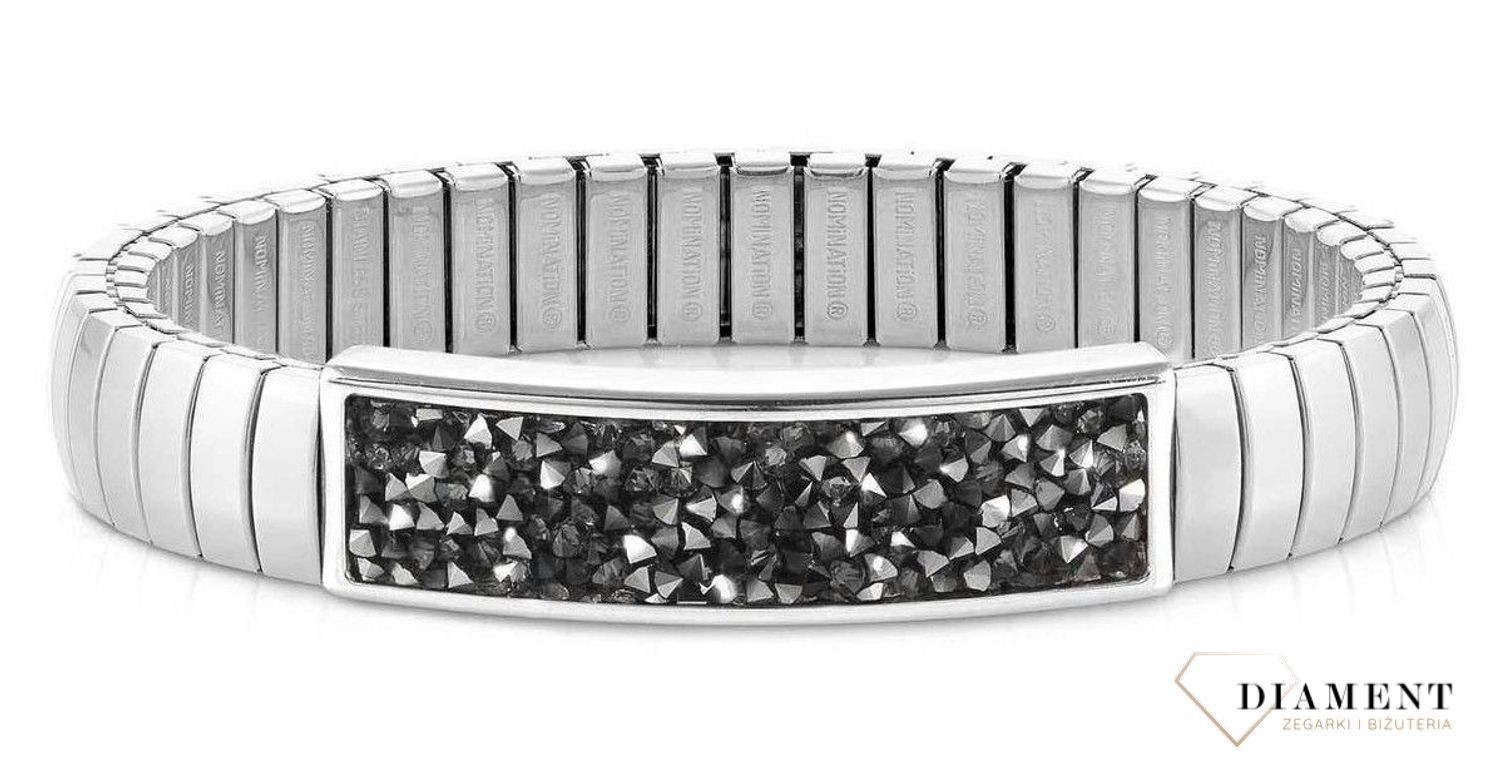 Bransoletka Nomination Italy z kolekcji Extension Glitter. Elastyczna bransoletka wykonana ze stali szlachetnej, zdobiona sypanymi, błyszczącymi szarymi kryształkami..jpg